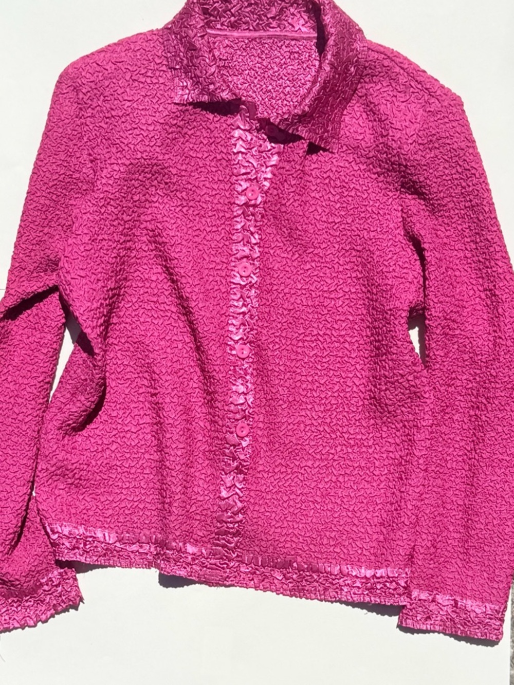 Vintage Hot Pink Textured Button-Up Blouse